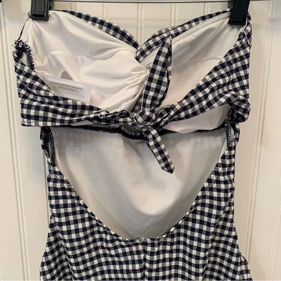 *NWT* LOFT Beach Gingham Seersucker Twist Bandeau One-Piece Swimsuit - Picture 9 of 13